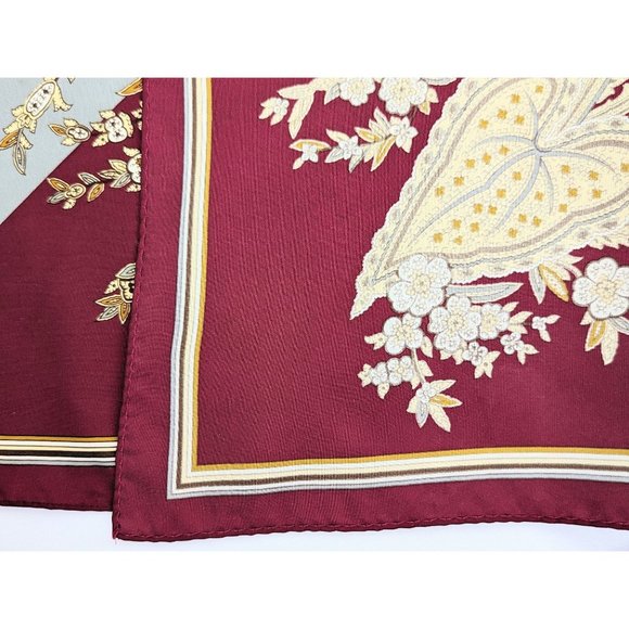 Large Burgundy and Gray Bold Floral 25" Square Silky Statement Scarf Vintage 70s - Picture 5 of 5